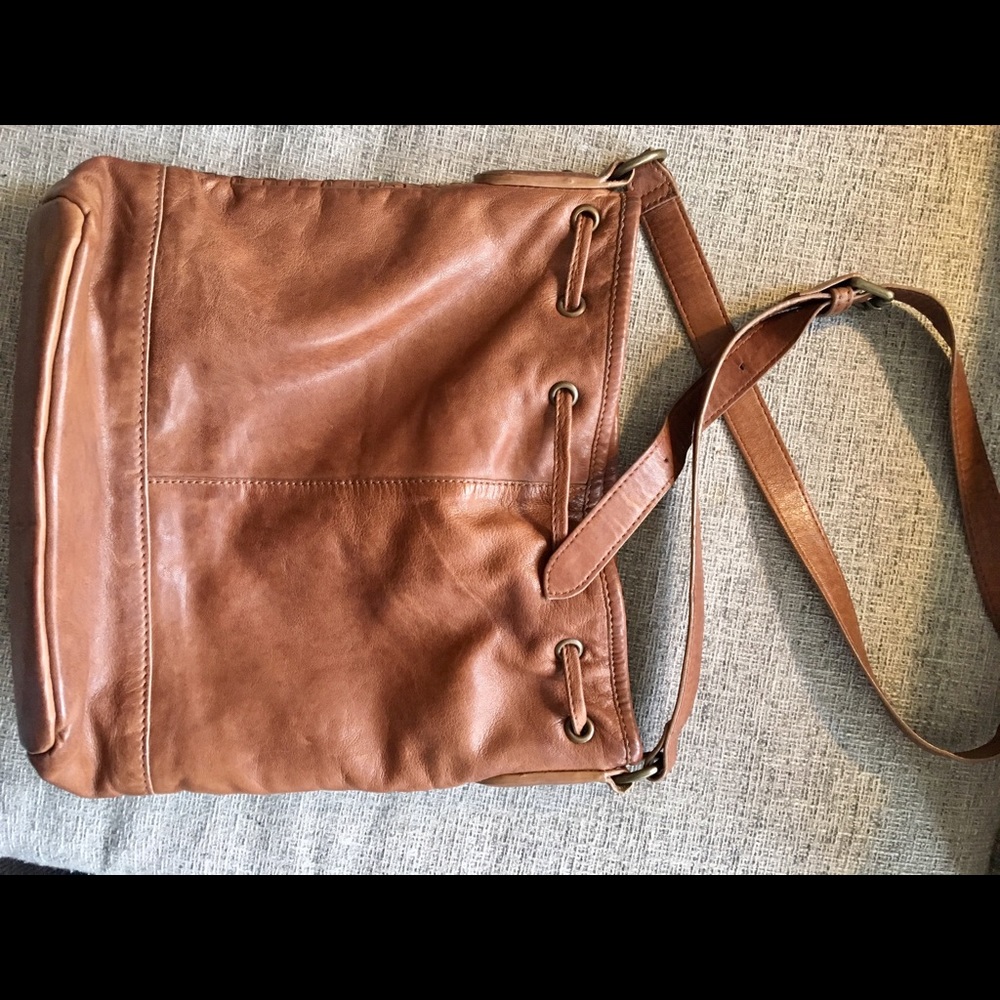 Liebeskind Woven Drawstring Crossbody Bag in Cognac Brown - Picture 6 of 14